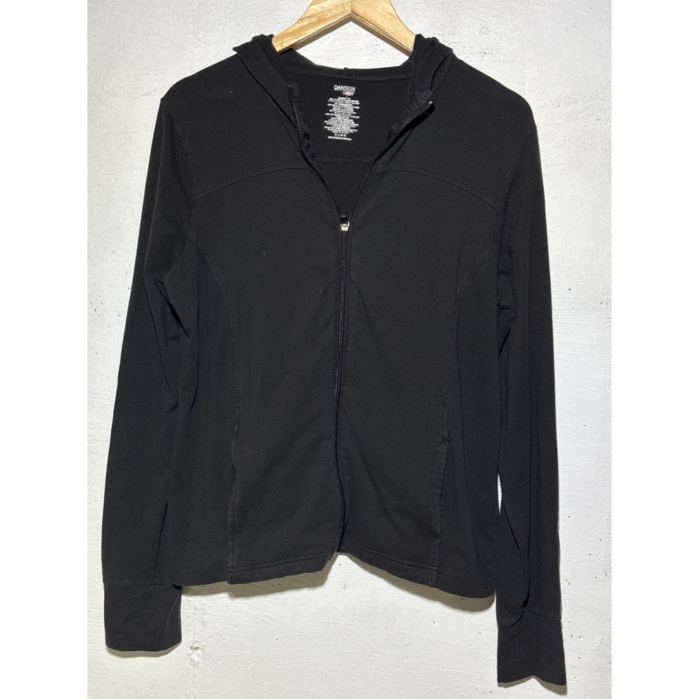 Danskin Now Womens XL Full Zip Hoodie Black Cotton Blend Active Workout Jacket